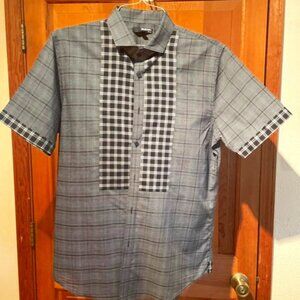 Nice Fitted Black and White Short Sleeve Plaid 100% Cotton Shirt